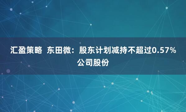 汇盈策略  东田微：股东计划减持不超过0.57%公司股份